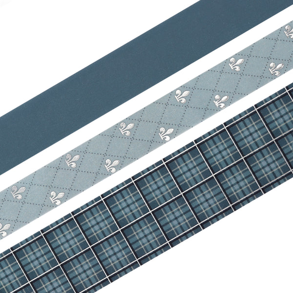 이미지를 갤러리 뷰어에 로드 , Washi tape set in blue plaid and stripe patterns with foil stamping details.