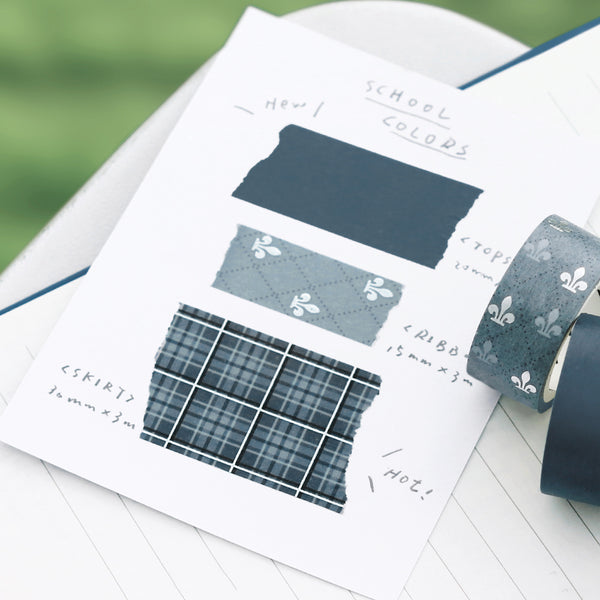 이미지를 갤러리 뷰어에 로드 , Washi tape set in blue plaid and stripe patterns with foil stamping details.