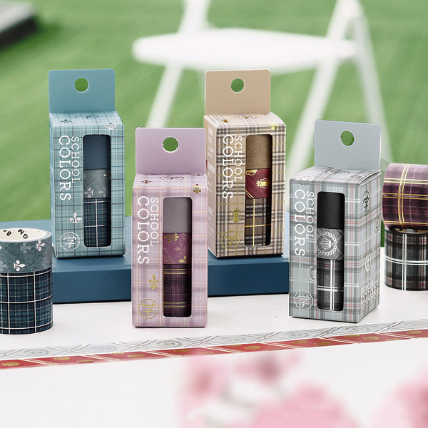 이미지를 갤러리 뷰어에 로드 , Washi tape set in blue plaid and stripe patterns with foil stamping details.