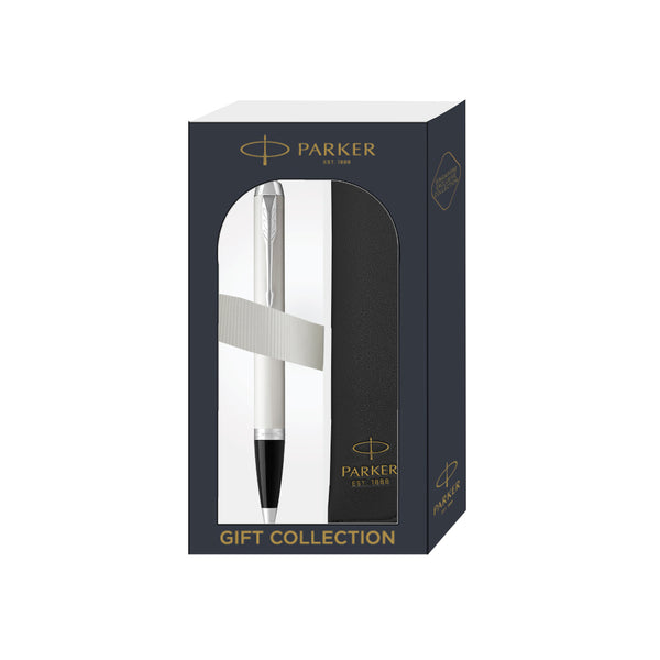 将图片加载到图库查看器,Parker IM Ballpoint Pen Gift Set - White Chrome Trim with Pen Sleeve