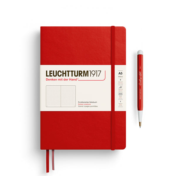 이미지를 갤러리 뷰어에 로드 , Leuchtturm1917 A5 Medium Hardcover Notebook in Cherry with dotted pages for bullet journaling and planning.