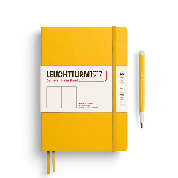 이미지를 갤러리 뷰어에 로드 , Leuchtturm1917 A5 Medium Hardcover Notebook in Sunflower yellow with plain pages for journaling and drawing.