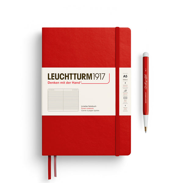 将图片加载到图库查看器,Leuchtturm1917 A5 Medium Hardcover Notebook in Cherry with ruled pages for organized journaling and notes.