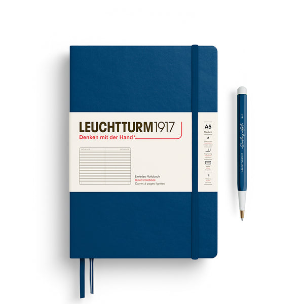 画像をギャラリービューアに読み込む, Leuchtturm1917 A5 Medium Hardcover Notebook in Indigo with ruled pages for organized notes.