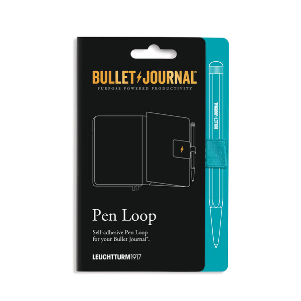 Load image into Gallery viewer, Leuchtturm1917 Pen Loop in Turquoise25 with elastic band and embossed lightning bolt—perfect for securely attaching pens to your Bullet Journal.