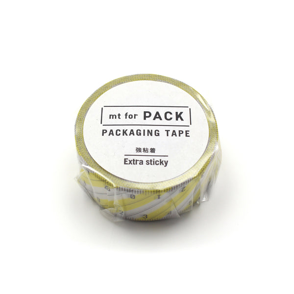 이미지를 갤러리 뷰어에 로드 , MT For Pack Permanent Tape – Stripe Ruler showing a roll of washi tape with a ruler-style stripe pattern in neutral tones, designed for strong adhesion and packaging use.