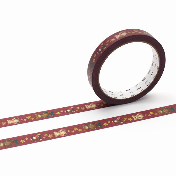 Load image into Gallery viewer, MT Large Core Strong Adhesive Christmas Teddy Bear – festive washi tape with teddy bear holiday design on 15mm x 25m roll.