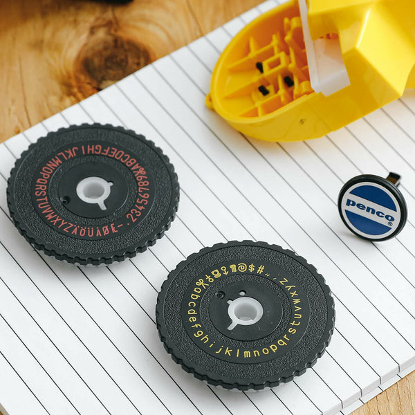 Load image into Gallery viewer, Penco Tape Writer – Black vintage label maker by Hightide, with black body and embossed label tape.