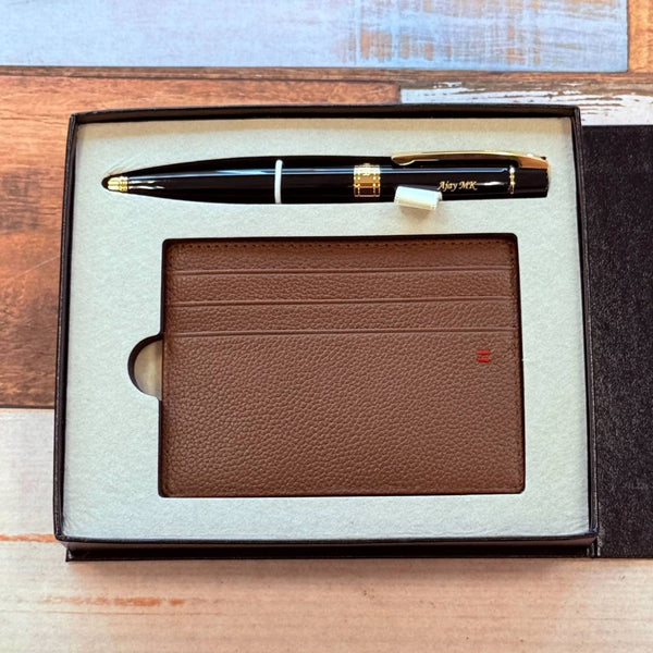 画像をギャラリービューアに読み込む, Personalized Name Engraving On Sheaffer 300 E9325 Rollerball Pen Gift Set - Glossy Black with Gold-tone Trims with Card Case Bundle