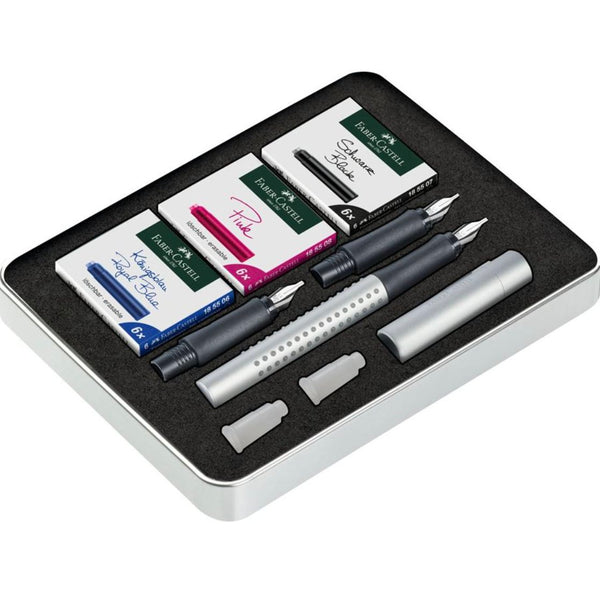 Load image into Gallery viewer, Faber-Castell Grip Fountain Pen Calligraphy Set silver (1.1/ 1.4/ 1.8)