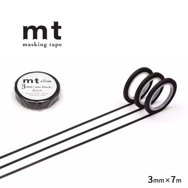 将图片加载到图库查看器,MT Slim 3mm Washi Tape Set - Matte Black (7m)