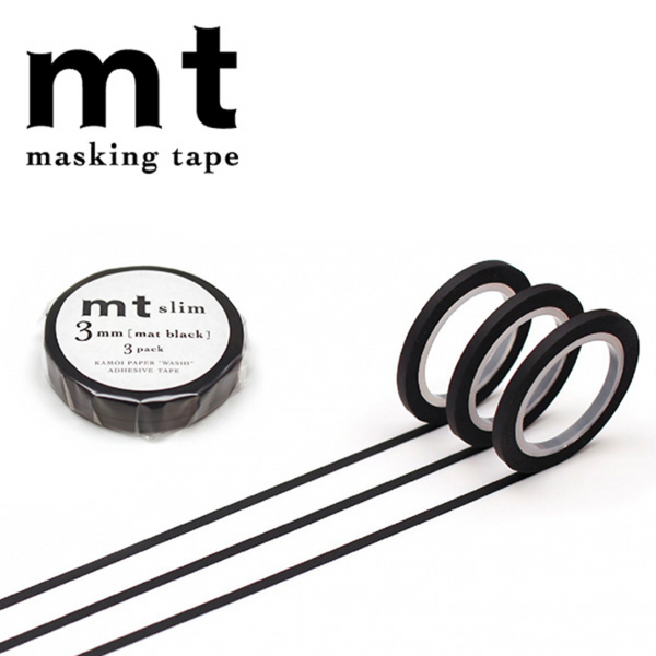 将图片加载到图库查看器,MT Slim 3mm Washi Tape Set - Matte Black (7m)