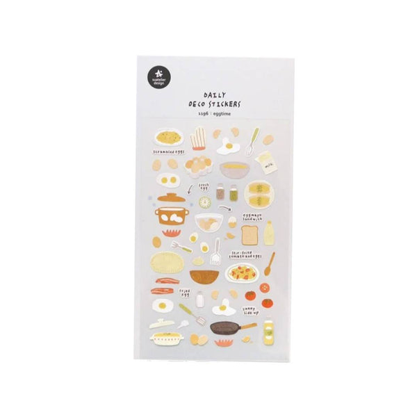 Load image into Gallery viewer, Suatelier Daily Deco Sticker Eggtime sheet featuring hand-drawn eggs, frying pans, and breakfast cooking motifs.