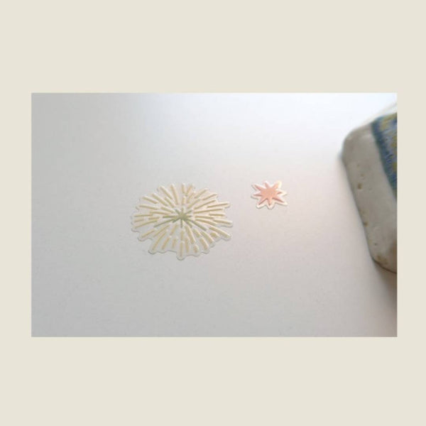 Load image into Gallery viewer, A sheet of decorative stickers featuring illustrations of fireworks, picnic blankets, pizza, drinks, people cycling, dogs, ice cream, and night sky scenes—perfect for journaling and capturing the atmosphere of a summer midnight picnic.