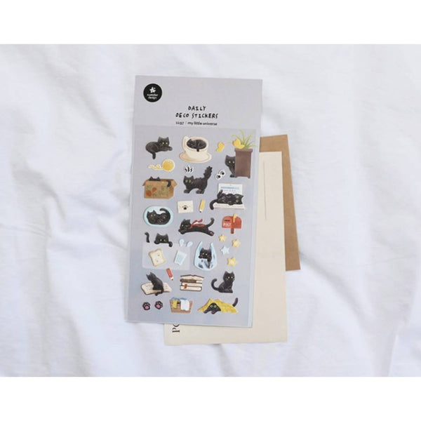Load image into Gallery viewer, Suatelier Daily Deco Sticker My Little Universe featuring black cats in playful and cozy poses with stationery and home-themed designs.