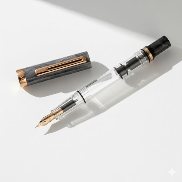 Load image into Gallery viewer, TWSBI ECO Black Marble with Bronze fountain pen, marbled black barrel with bronze accents