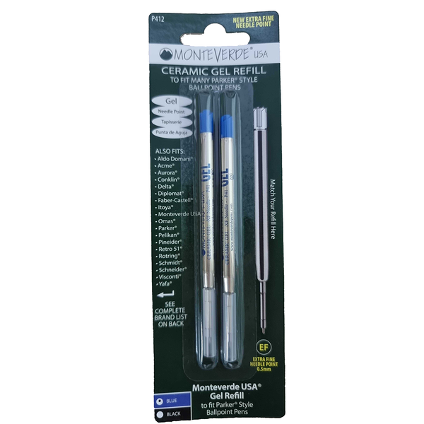 Load image into Gallery viewer, Monteverde Capless Gel Refill To Fit Parker Ballpoint Pen (Pack of 2) - Blue, Extra Fine