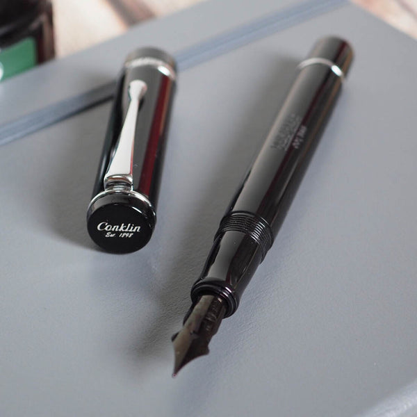 이미지를 갤러리 뷰어에 로드 , Conklin Duraflex Limited Edition Fountain Pen (Flex Nib) Chrome, Conklin, Fountain Pen, conklin-duraflex-limited-edition-fountain-pen-flex-nib-chrome, bLACK, Bullet Journalist, can be engraved, Pen Lovers, Cityluxe