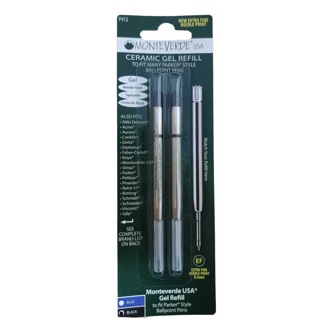 4 Pack - Monteverde Capless Ceramic Gel P41 Ink Refill Compatible with most  Parker Style Ballpoint Pens - Black (Extra Fine 0.5mm)