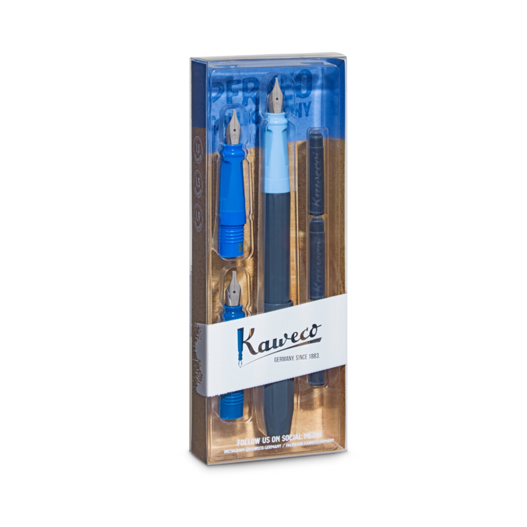 Kaweco ペルケオ カリグラフィー セット ブルー (ペン先サイズ: 1.1、1.5、1.9) – Cityluxe