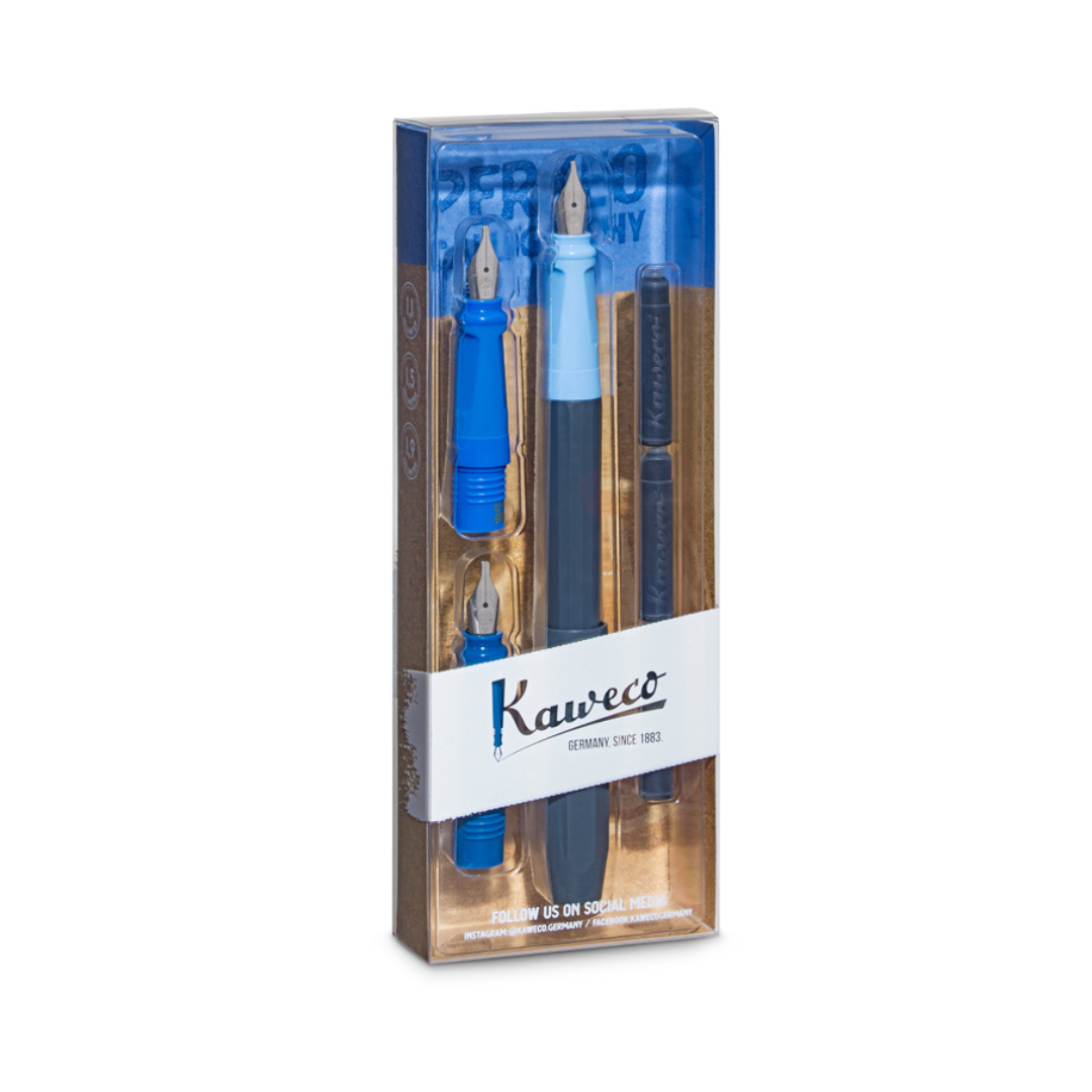 Kaweco Perkeo Calligraphy Set Blue (nib size: 1.1, 1.5, 1.9) — capped
