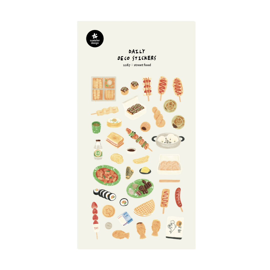 Suatelier Daily Deco Stickers in Street Food — Suatelier decorative sticker — for journaling, planners and scrapbooking, at Cityluxe Singapore