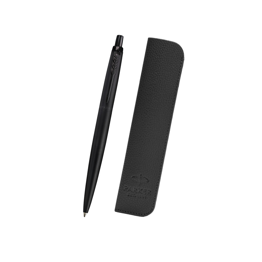 Parker Giftset Jotter XL Mono Black BP with Black Pen Sleeve — uncapped with cap posted