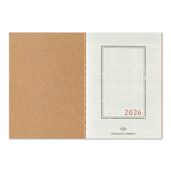 将图片加载到图库查看器，TRAVELER&#39;S notebook Passport Size Refill 2026 Monthly featuring monthly schedule from December 2025 to January 2027, calendar, year schedule, blank and travel guide.
