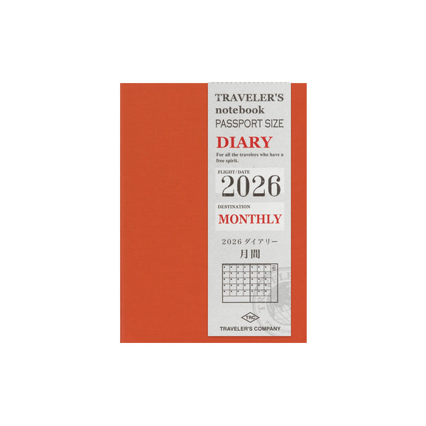 将图片加载到图库查看器，TRAVELER&#39;S notebook Passport Size Refill 2026 Monthly featuring monthly schedule from December 2025 to January 2027, calendar, year schedule, blank and travel guide.
