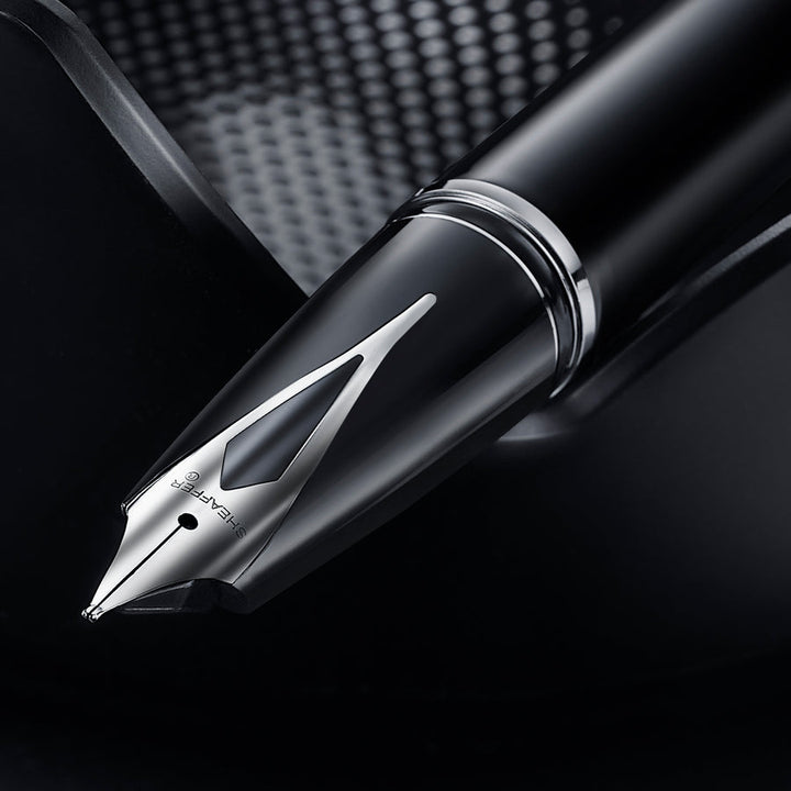 Sheaffer Legacy 9064 Glossy Black Inlaid Nib Fountain Pen with Chrome-Plated Trims Medium Nib — Sheaffer fountain pen — precision nib writing instrument, at Cityluxe Singapore stationery store