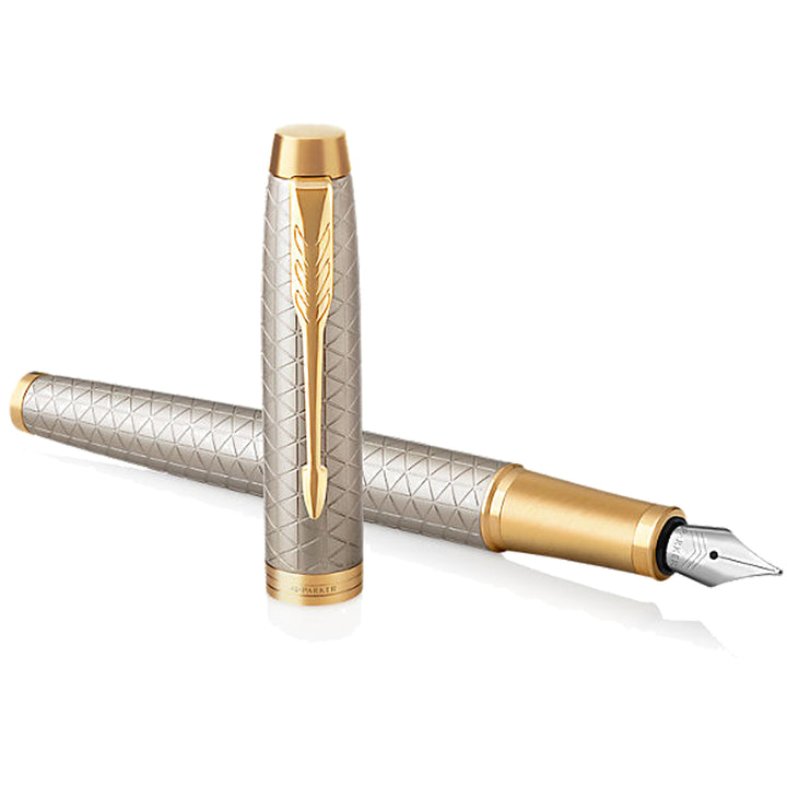 Parker IM Premium Fountain Pen in Warm Grey with Gold Trims — Parker fountain pen — precision nib writing instrument, at Cityluxe Singapore stationery store