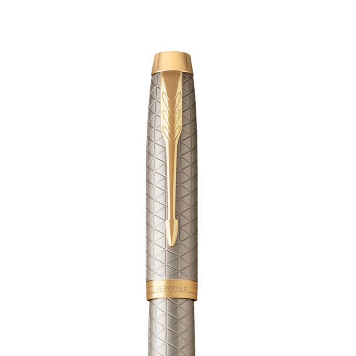 Parker IM Premium Fountain Pen in Warm Grey with Gold Trims — Parker fountain pen — precision nib writing instrument, at Cityluxe Singapore stationery store