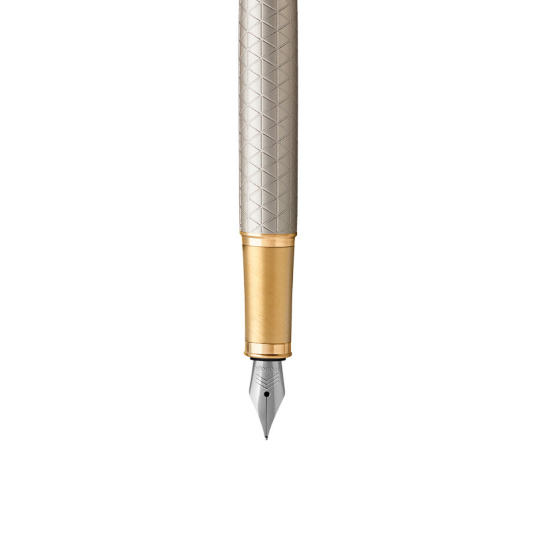 Parker IM Premium Fountain Pen in Warm Grey with Gold Trims — Parker fountain pen — precision nib writing instrument, at Cityluxe Singapore stationery store