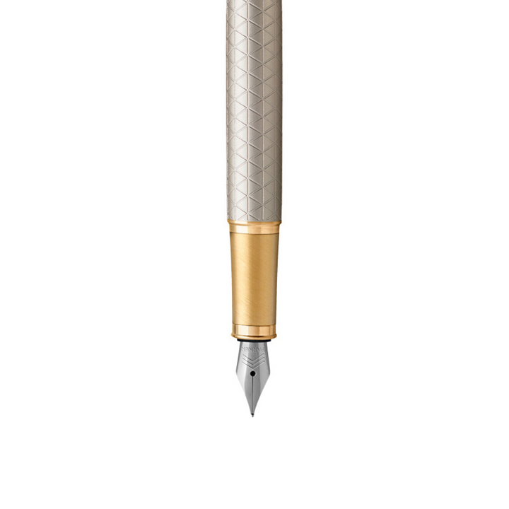 Parker IM Premium Fountain Pen in Warm Grey with Gold Trims — Parker fountain pen — precision nib writing instrument, at Cityluxe Singapore stationery store