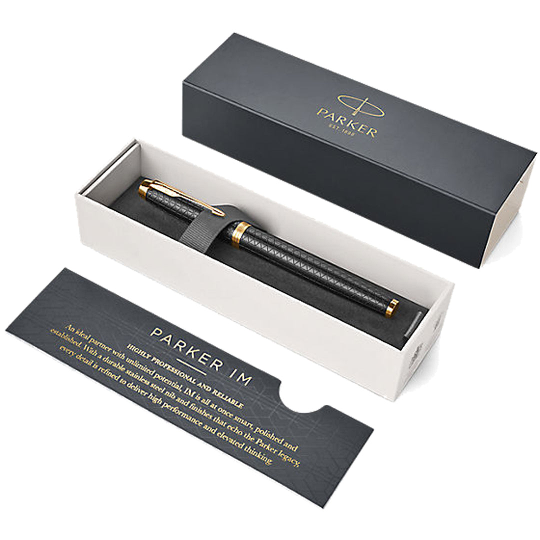 Parker IM Premium Fountain Pen in Black with Gold Trims — Parker fountain pen — precision nib writing instrument, at Cityluxe Singapore stationery store