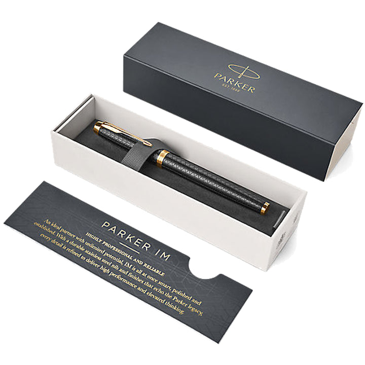 Parker IM Premium Fountain Pen in Black with Gold Trims — Parker fountain pen — precision nib writing instrument, at Cityluxe Singapore stationery store