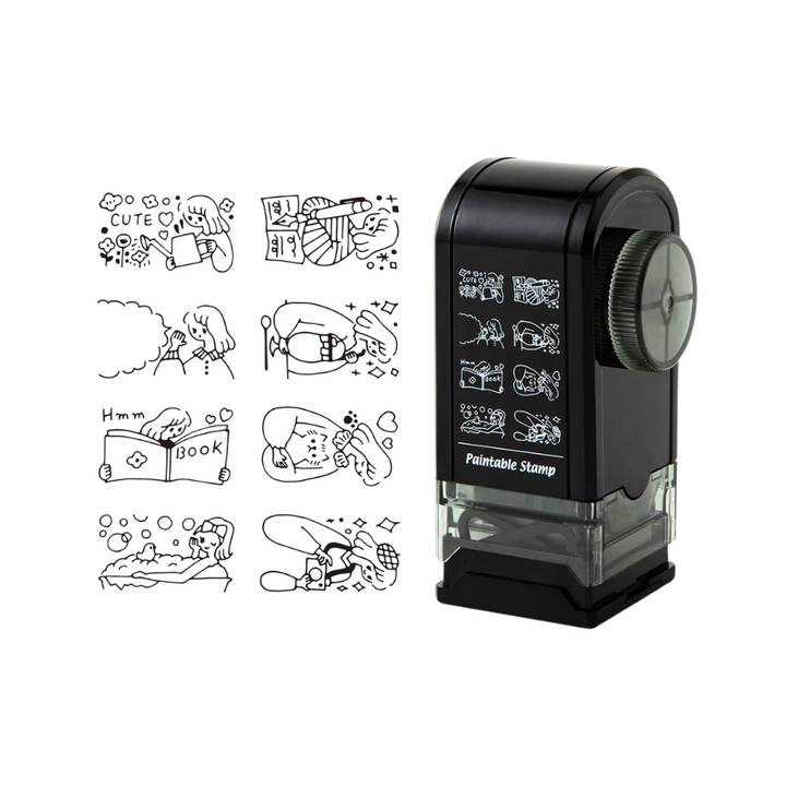 Midori Paintable Rotating Stamp Dial in Life — Midori rubber stamp — decorative stamp for journaling and paper craft, at Cityluxe Singapore