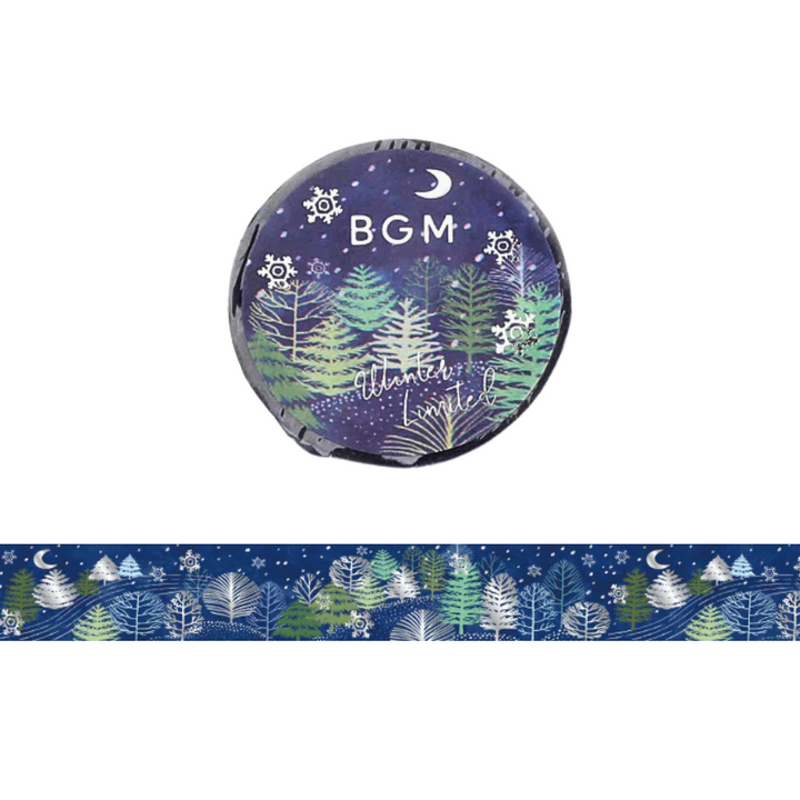 BGM Winter Limited Masking Tape in Snowy Night Forest — BGM masking tape — decorative paper tape for journaling and scrapbooking, at Cityluxe Singapore