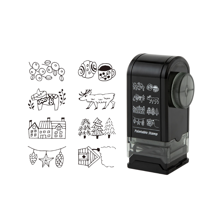 Midori Paintable Rotating Stamp Dial in Nordic Motif — Midori rubber stamp — decorative stamp for journaling and paper craft, at Cityluxe Singapore