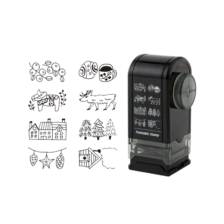Midori Paintable Rotating Stamp Dial in Nordic Motif — Midori rubber stamp — decorative stamp for journaling and paper craft, at Cityluxe Singapore