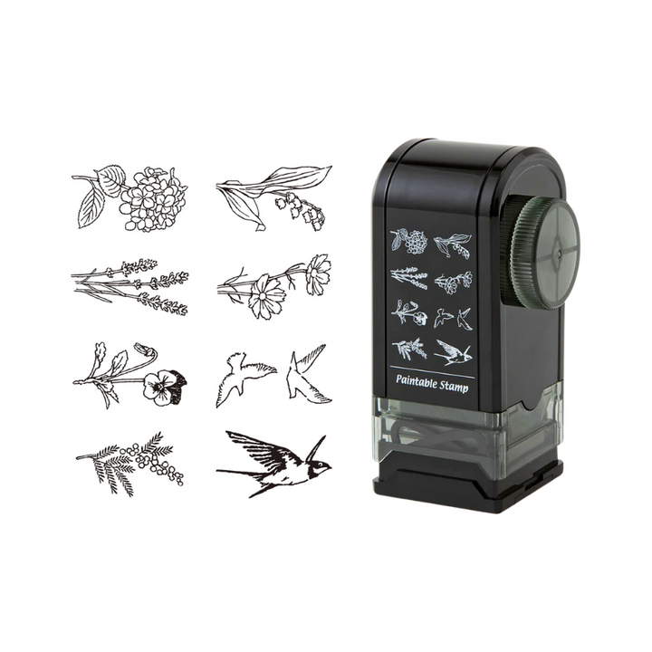 Midori Paintable Rotating Stamp Dial in Flower &amp; Bird — Midori rubber stamp — decorative stamp for journaling and paper craft, at Cityluxe Singapore