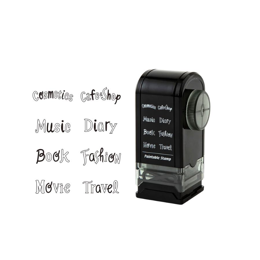 Midori Paintable Rotating Stamp Dial in Title — Midori rubber stamp — decorative stamp for journaling and paper craft, at Cityluxe Singapore