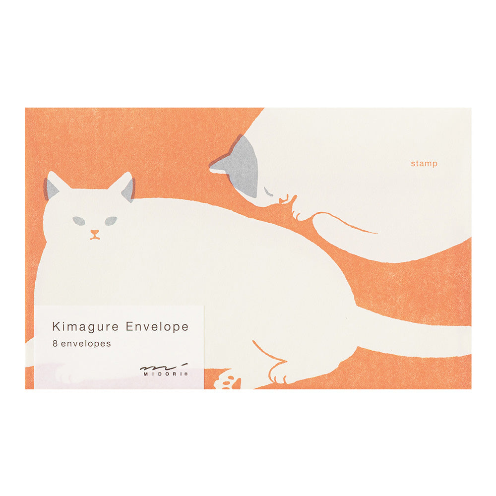 MIDORI Easy & Cozy Envelope – Cat featuring sketch-style cat silhouettes with soft retro printing and cozy colors.