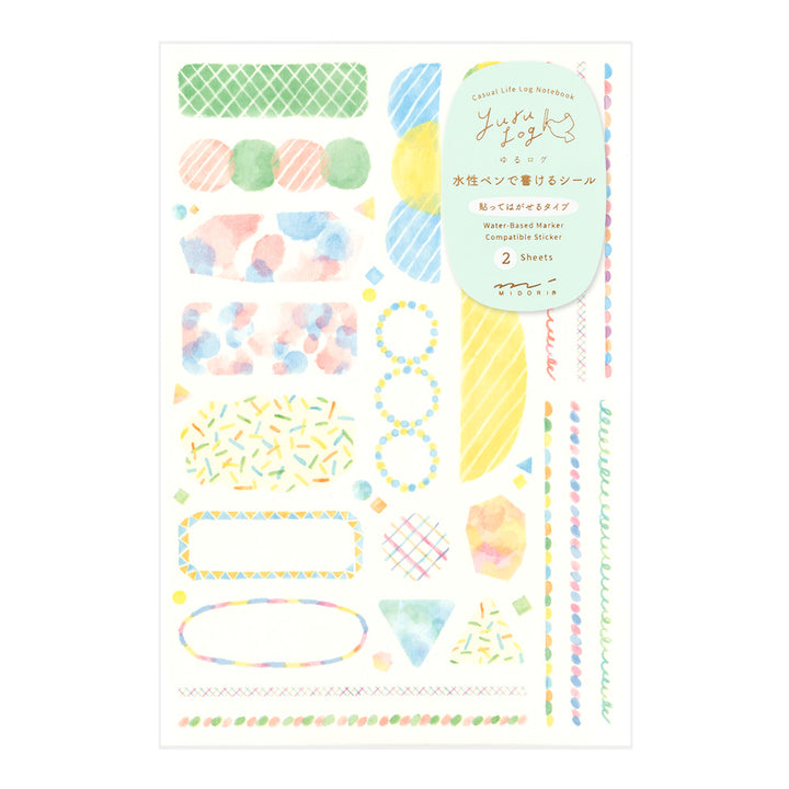 Midori Yuru Log Sticker (2 Sheets) in Watercolor — Midori decorative sticker — for journaling, planners and scrapbooking, at Cityluxe Singapore