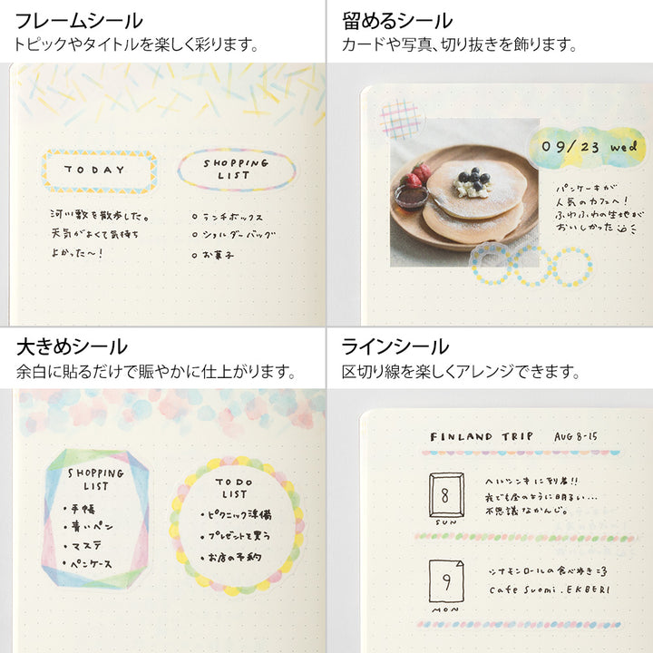 Midori Yuru Log Sticker (2 Sheets) in Watercolor — Midori decorative sticker — for journaling, planners and scrapbooking, at Cityluxe Singapore