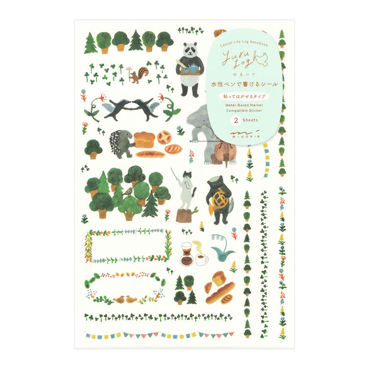 Midori Yuru Log Sticker (2 Sheets) - Forest Animal