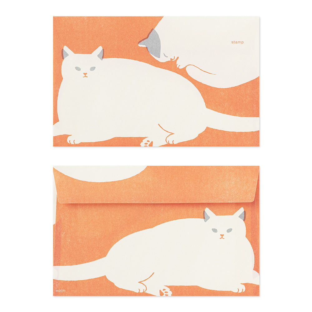 MIDORI Easy & Cozy Envelope – Cat featuring sketch-style cat silhouettes with soft retro printing and cozy colors.