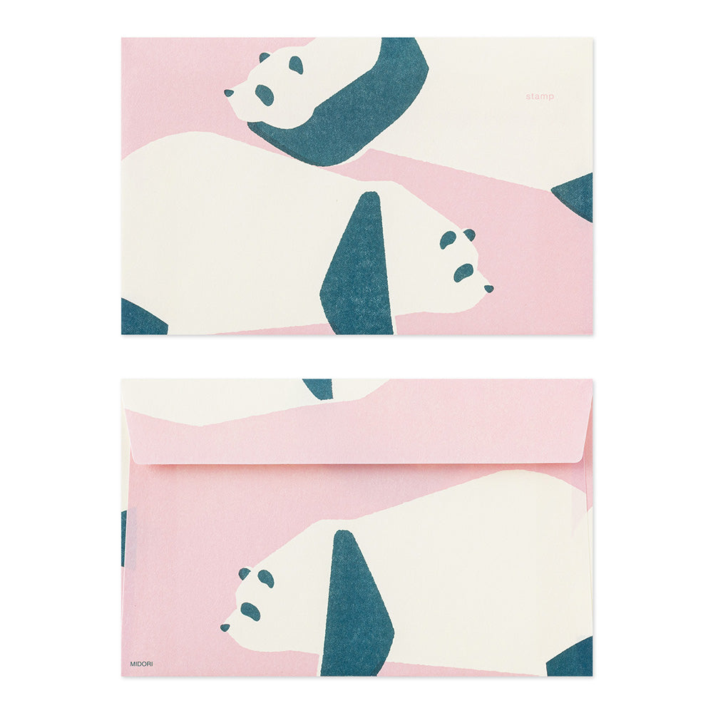 MIDORI Easy &amp; Cozy Envelope – Panda featuring sketch-style panda silhouettes with soft retro printing and cozy colors.