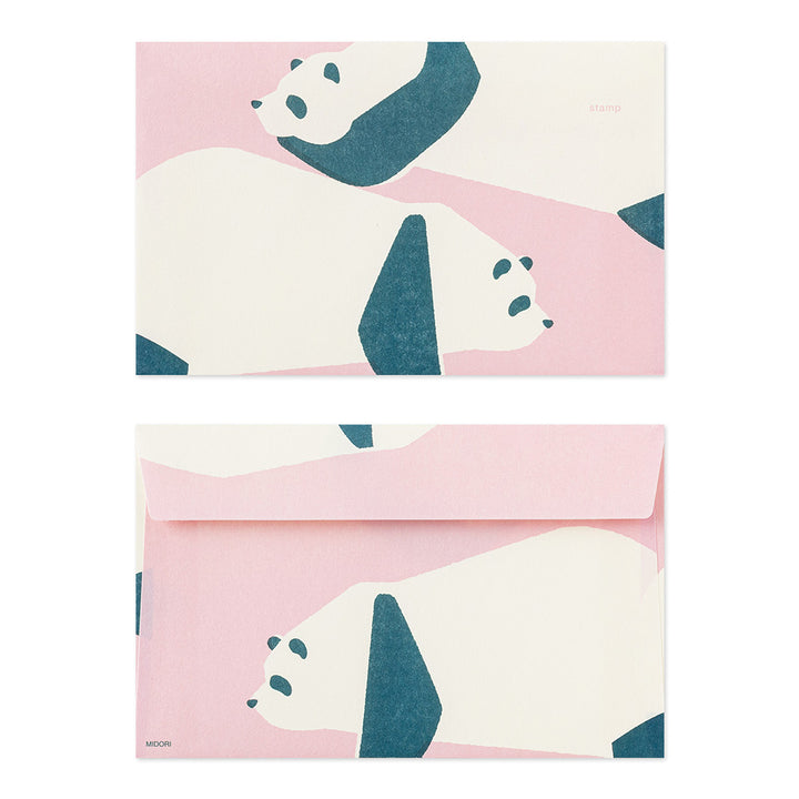 MIDORI Easy &amp; Cozy Envelope – Panda featuring sketch-style panda silhouettes with soft retro printing and cozy colors.