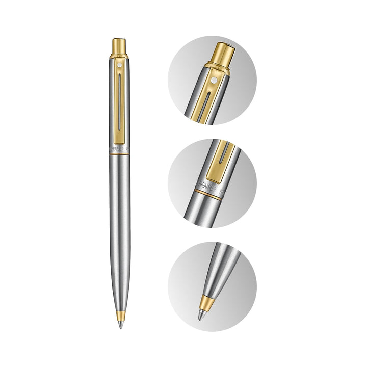 Sheaffer Sentinel Metal 333 Brushed Chrome Ballpoint Pen with Gold Trims (WW31) — Sheaffer ballpoint pen — reliable smooth-writing everyday pen, at Cityluxe Singapore
